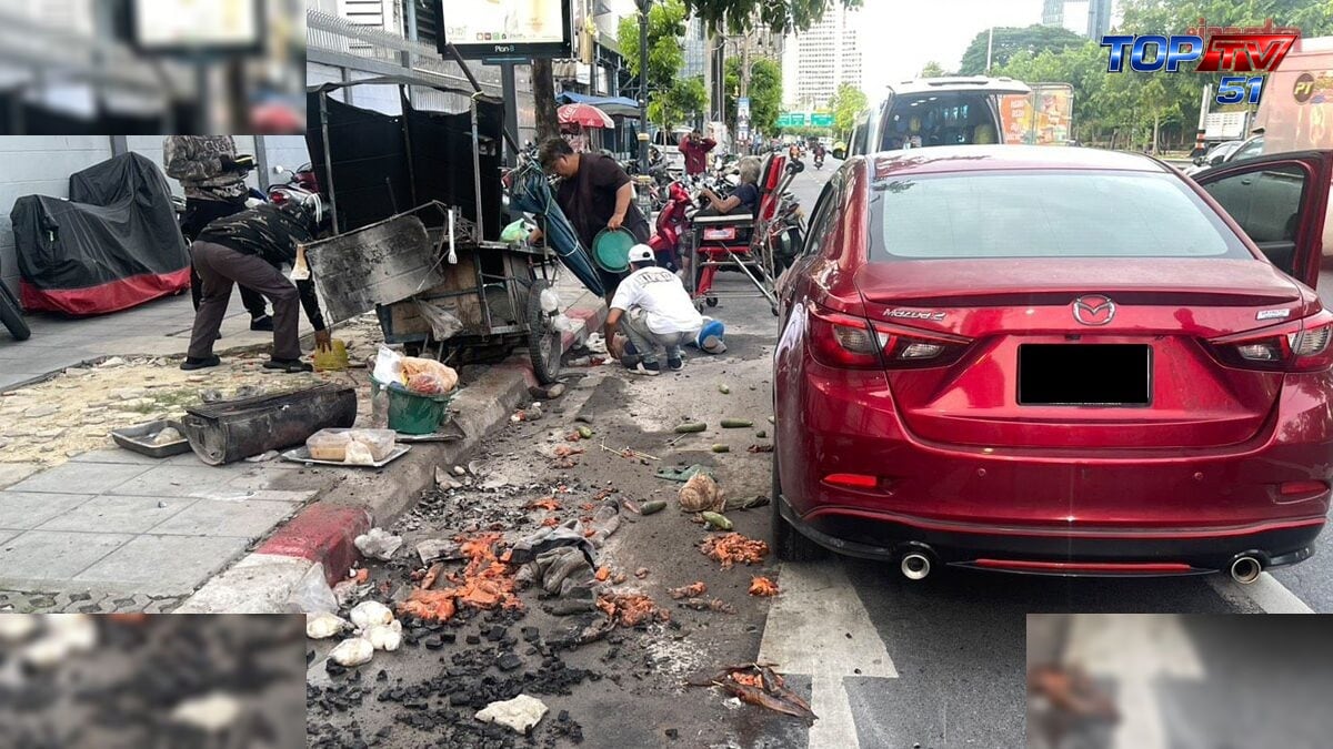 ทหารรับจ๊อบการ์ดร้านเหล้า เมาถึงเช้าขับรถเสย รถเข็นแม่ค้าไก่กระจาย เจออาวุธซ้ำ